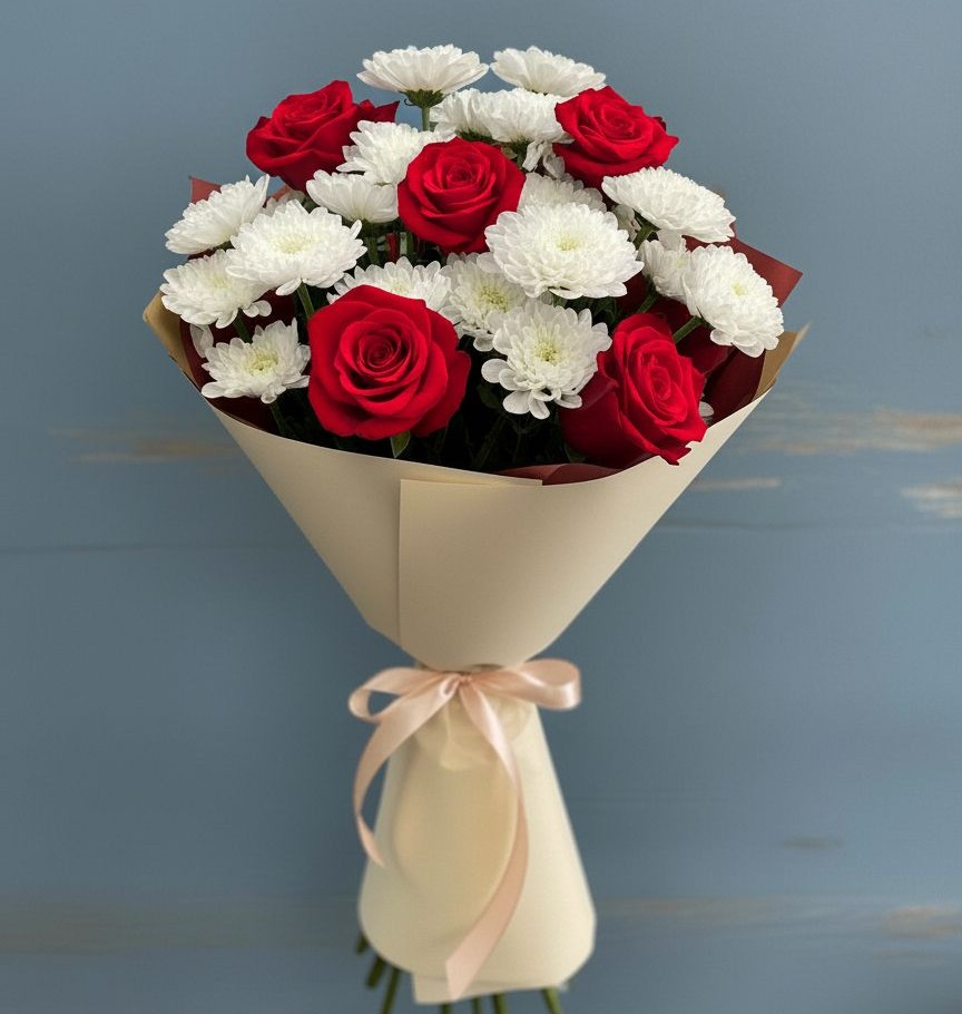 Букет цветов из: Розы и Хризантемы в Залужном