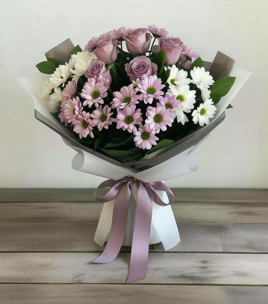 Букет цветов из: Хризантемы и Розы в Залужном