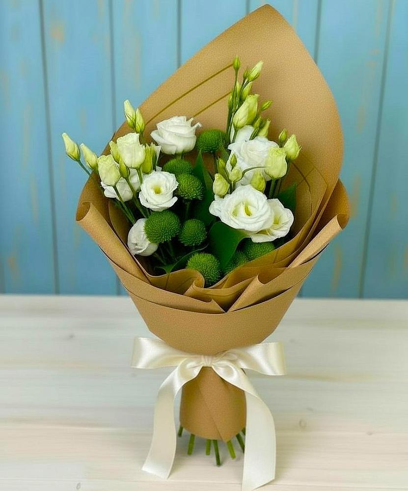 Букет цветов из: Хризантемы и Лизиантусы в Залужном