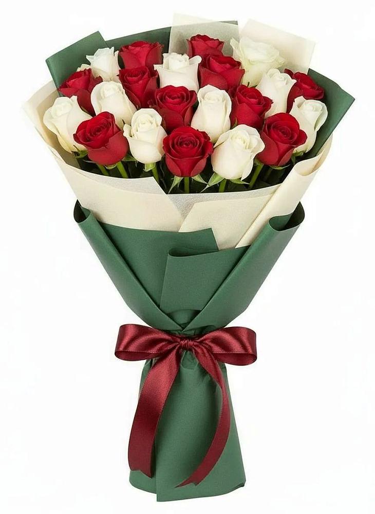 Букет Микс из красных и белых роз в Залужном