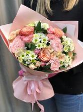 Букет нежные объятья в Залужном Букет цветов из: Гвоздики, Розы и Хризантемы в Залужном