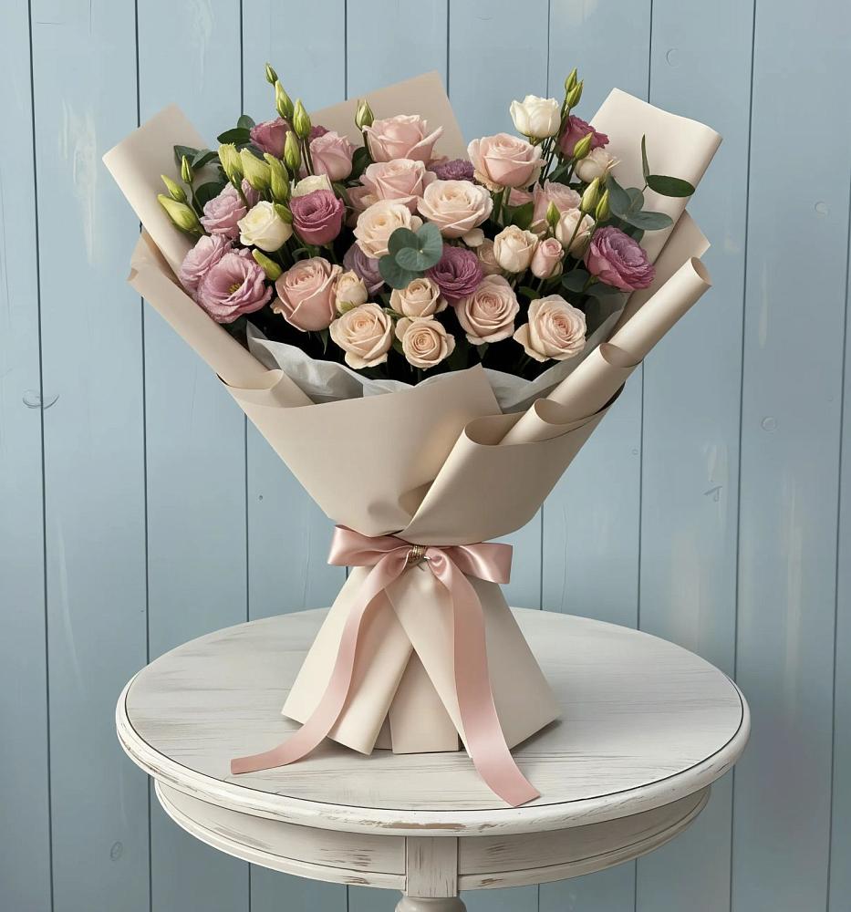 Букет цветов из: Розы и Лизиантусы в Залужном