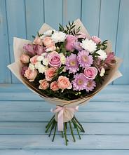 Букет цветов из:  Хризантемы, Розы и Альстромерии в Залужном