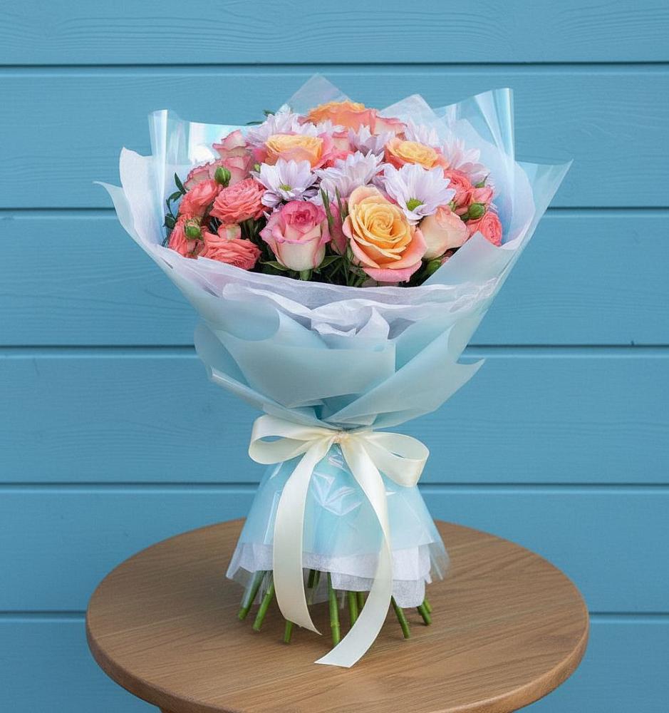 Букет цветов из: Хризантемы и Розы в Залужном