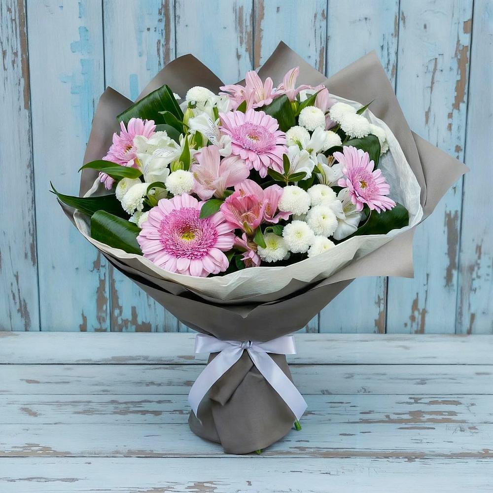 Букет цветов из: Герберы, Альстромерии и Хризантемы в Залужном